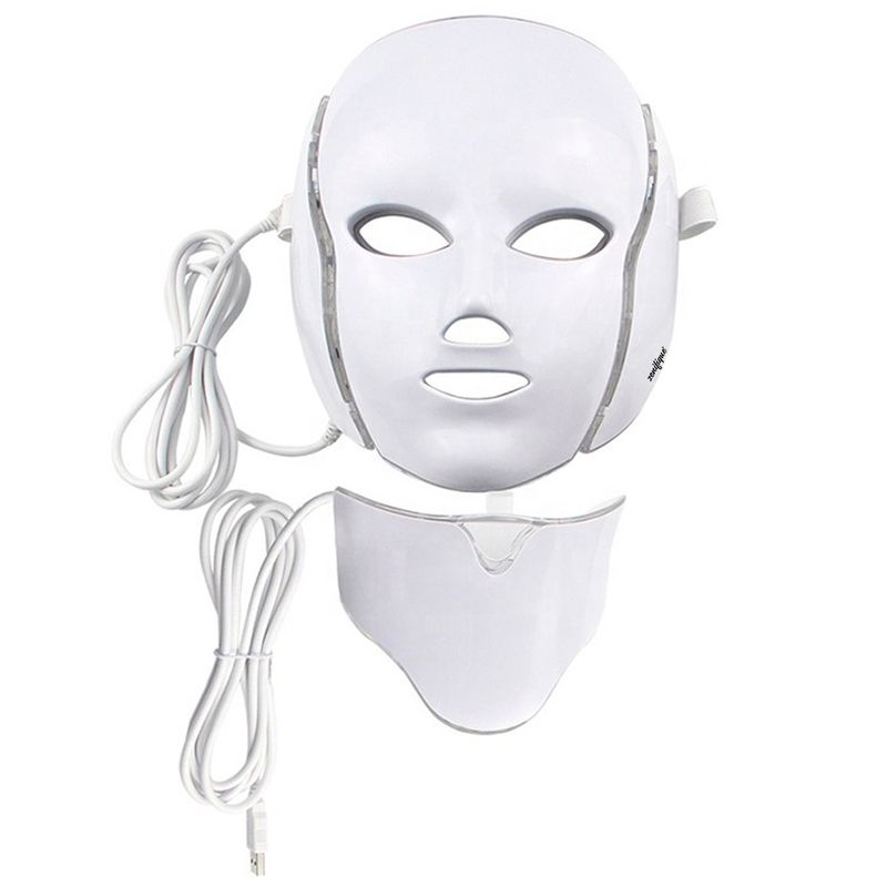 Masca faciala cu LED zenifique®, dispozitiv de infrumusetare cu 7 lumini fotonice, terapie cu lumina pentru ten si gat, alba