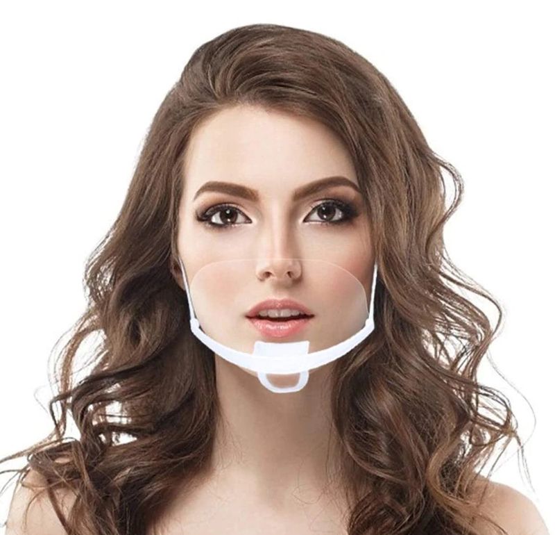 Set 8 Masti transparente reutilizabile pentru gura si nas, cu suport pentru barbie si elastic, bandou alb, Neo Horeca