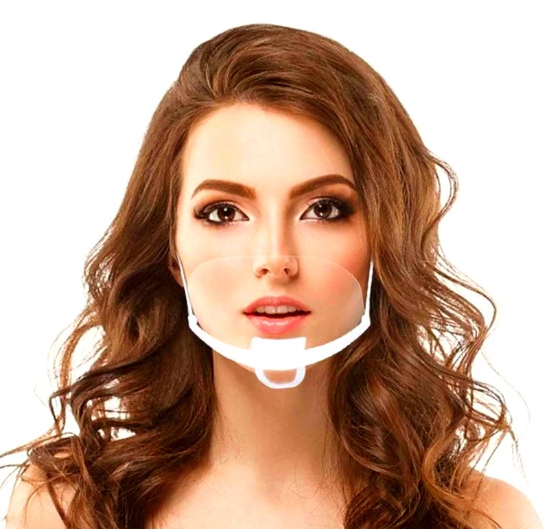 Masca transparenta reutilizabila pentru gura si nas, cu suport pentru barbie si elastic, bandou alb, 1 bucata, Neo Horeca