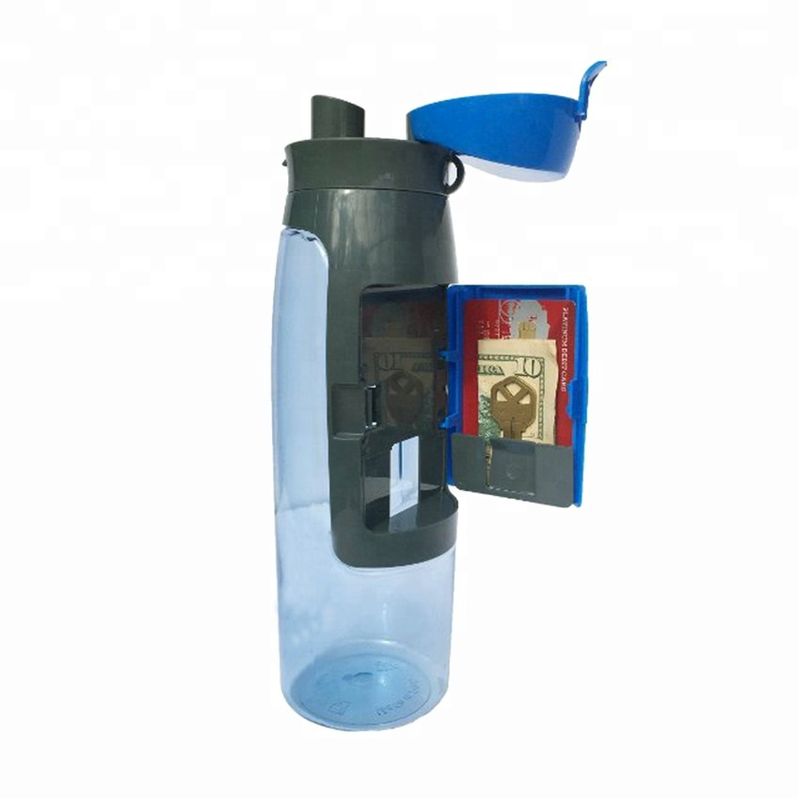 Sticla Sport cu Compartiment Card Bani Chei, Culoare Albastra, 750 mp, Neo Bottle