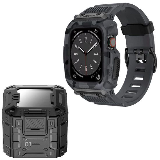 Husa si Curea Compatibile cu Apple Watch 4/5/6/7/8/9/SE/SE 2 (44/45mm) Lito RuggedArmor (LS001) Grey