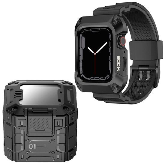 Husa si Curea Compatibile cu Apple Watch 7 / 8 / 9 (45mm) Lito Metal RuggedArmor (LS002) Black