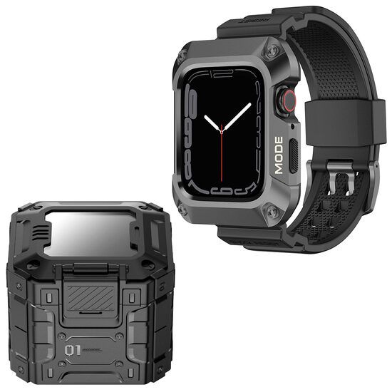 Husa si Curea Compatibile cu Apple Watch 7 / 8 / 9 (45mm) Lito Metal RuggedArmor (LS002) Grey