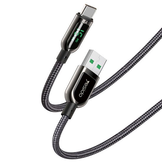 Cablu de Date USB la Type-C, 66W, 5A, Display Digital, 1.2m - Yesido (CA-85) - Black
