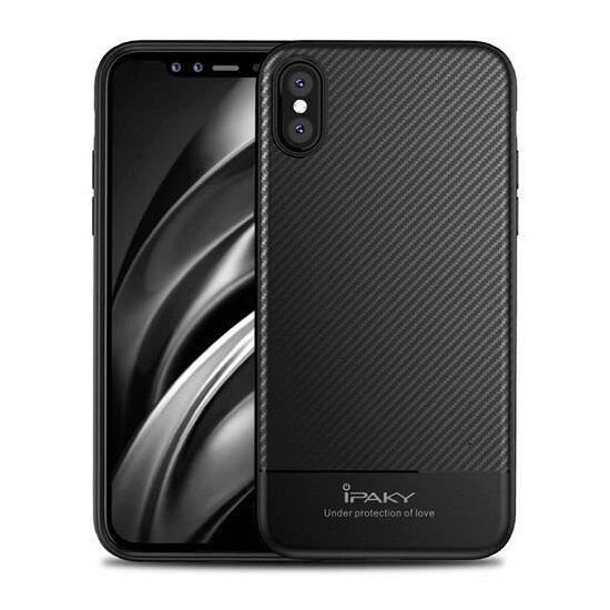 Husa Ipaky Compatibila Iphone X cu aspect fibra carbon