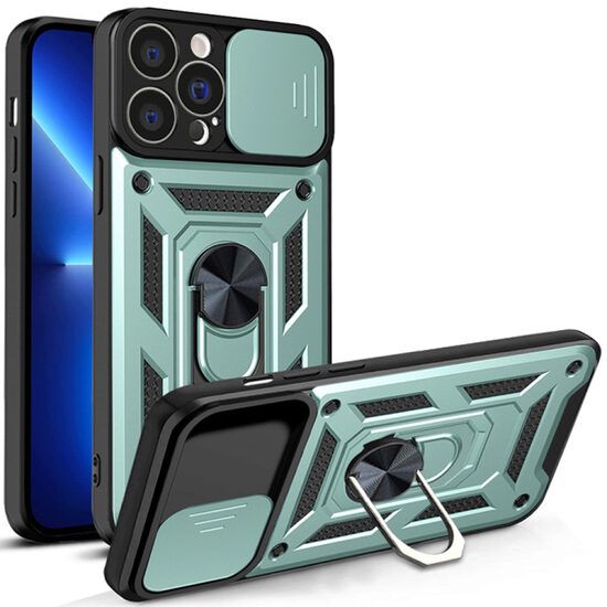 Husa cu Protectie Camera si Inel pentru iPhone 13 Pro Marmalis CamShield Verde