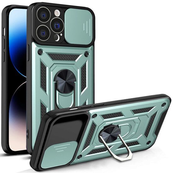 Husa cu Protectie Camera si Inel pentru iPhone 14 Pro Marmalis CamShield Verde