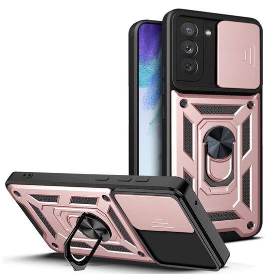 Husa cu Protectie Camera si Inel pentru Samsung Galaxy S21 5G Marmalis CamShield Roz
