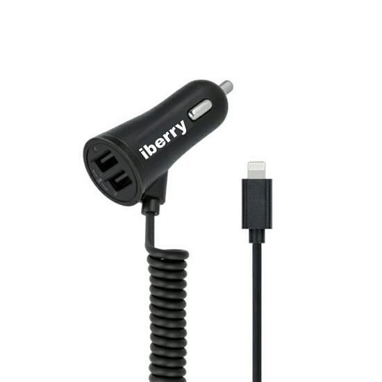 Incarcator Auto Universal 2xUSB + Cablu Compatibil cu iPhone - Iberry MiColor Negru