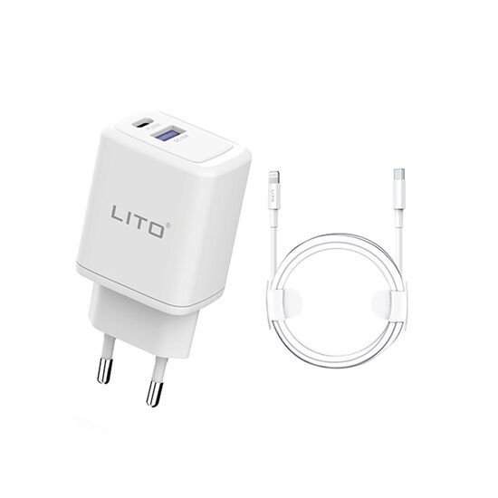 Incarcator priza Type-C/USB + cablu Compatibil cu iPhone Lito LT-LC02 Alb