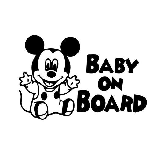 Sticker Decorativ Auto Baby On Board  Mickey 20 x 13 cm Model 13 Negru