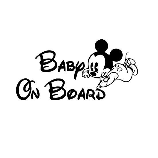 Sticker Decorativ Auto Baby On Board  Mickey 20 x 10 cm Model 15 Negru
