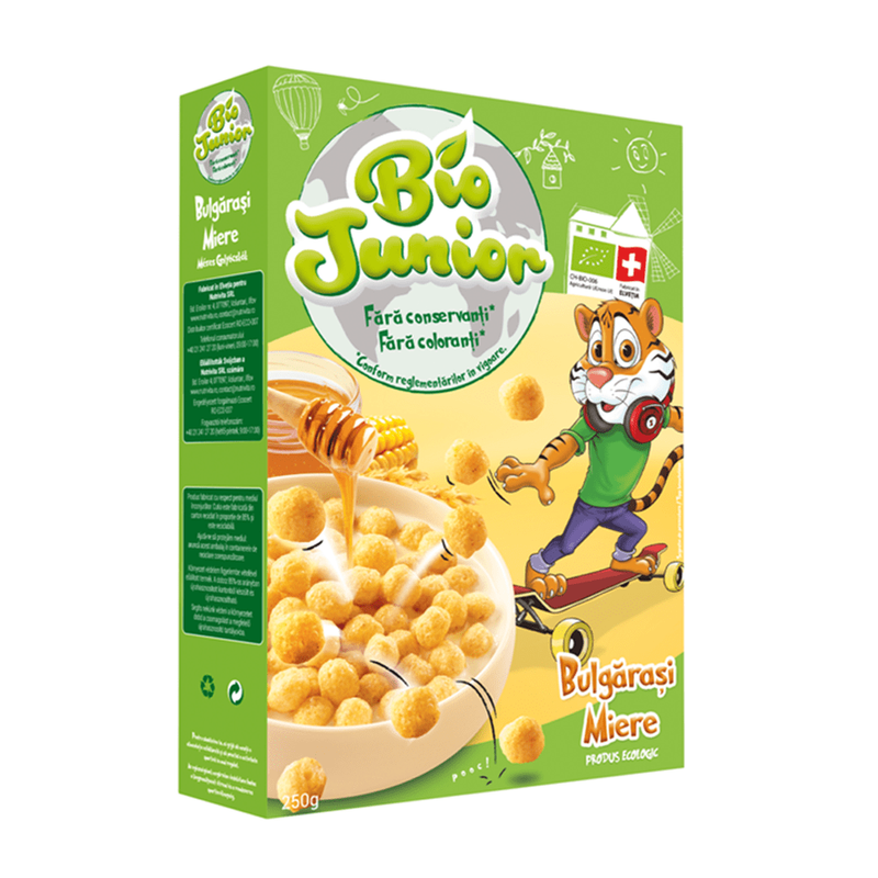 Cereale Bio Junior in forma de bulgarasi cu miere, 250 g
