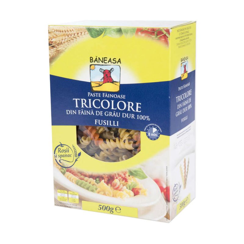 Paste fainoase Baneasa fusilli tricolore din grau dur 500g