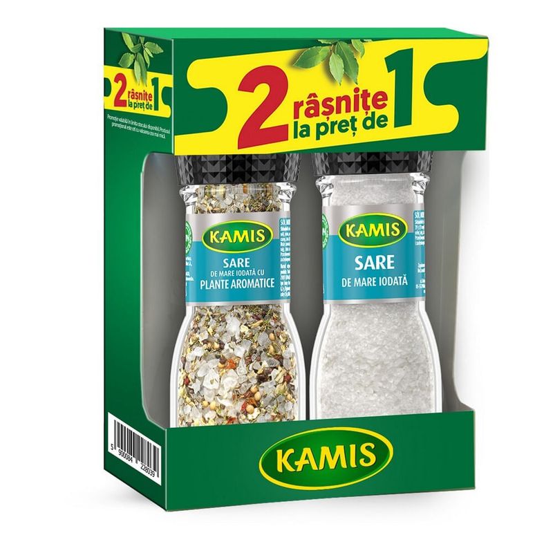Pachet promo Kamis: rasnita sare cu plante aromatice si rasnita sare de mare