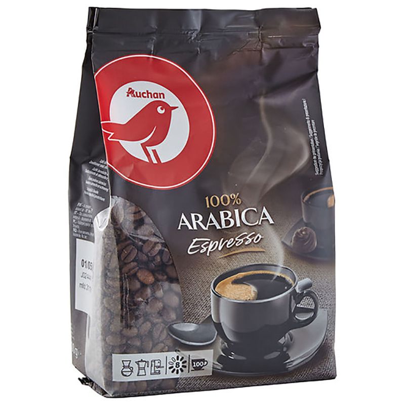 Cafea boabe 100% Arabica Espresso Auchan, 500g