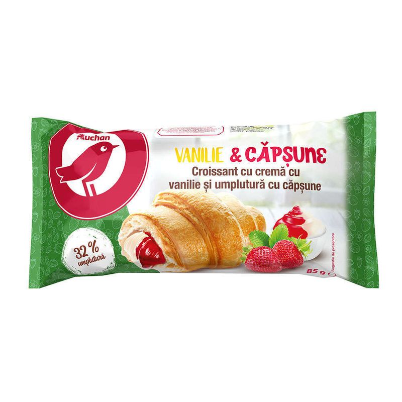 Croissant cu crema cu vanilie si umplutura cu capsune Auchan, 85 g