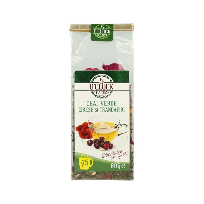 Ceai verde 5 O'Clock cu aroma de cirese si trandafiri, 80 g