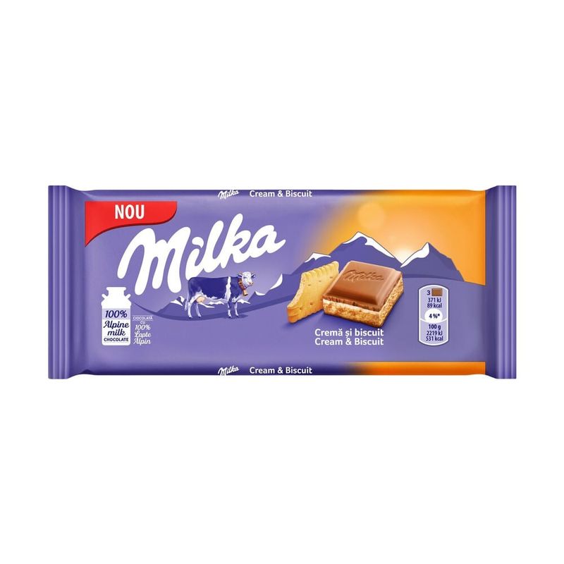 Ciocolata cu lapte, frisca si biscuiti Milka, 100 g