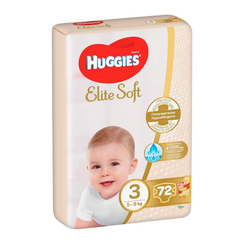 Scutece Huggies Elite Soft Mega, marimea 3, 5-9kg, 72 bucati