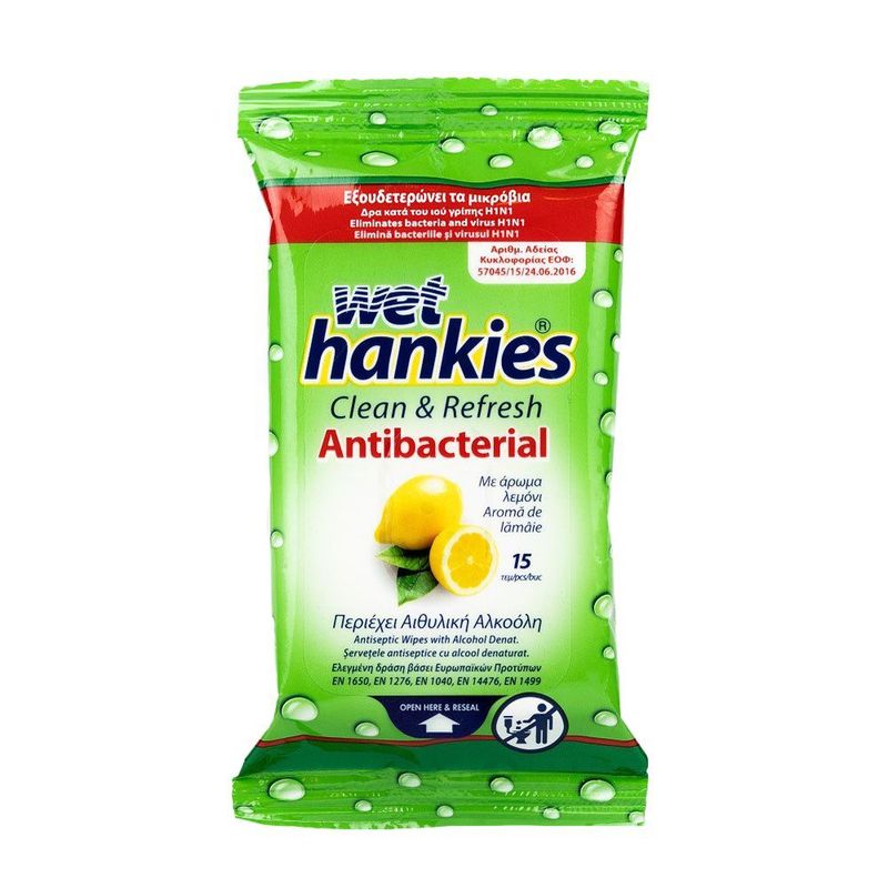 Servetele umede antibacteriene Wet Hankies, aroma lamaie, 15 bucati