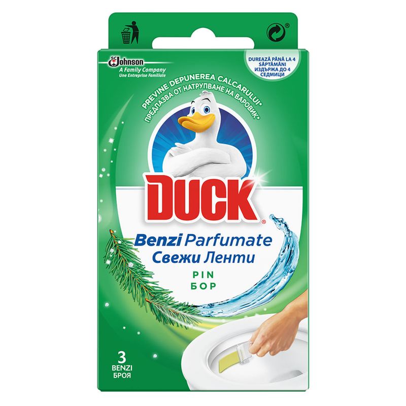 Benzi parfumate pentru toaleta cu parfum de pin Duck, 27 g
