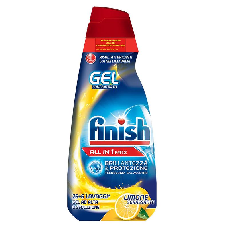 Detergent gel pentru masina de spalat vase Finish All in One Max Lemon 650ml