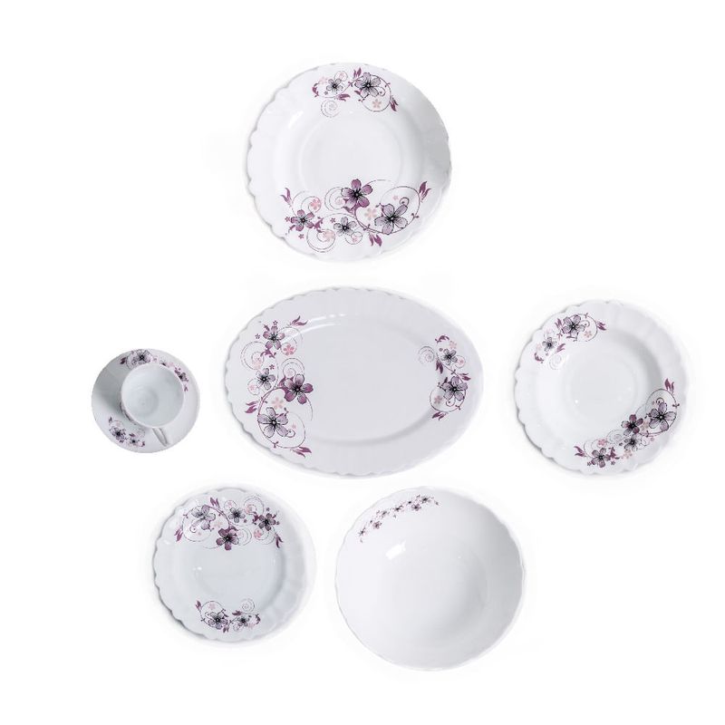 Serviciu de masa 32 piese din ceramica opal cu decoratiuni florale