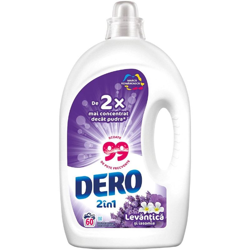 Detergent lichid de rufe automat cu levantica si Iasomie Dero 2in1, 60 spalari 3 l