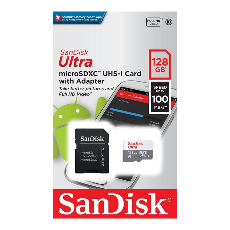 Card  MircroSD Sandisk, Ultra, 128GB, 100MB