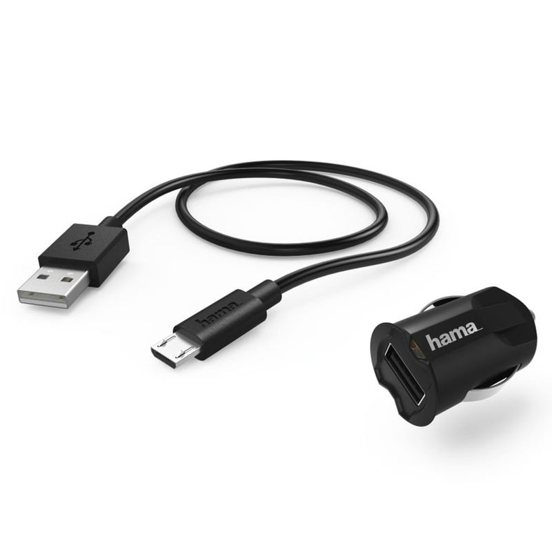 Set Incarcator auto Hama, micro USB, 2.4A, culoare negru