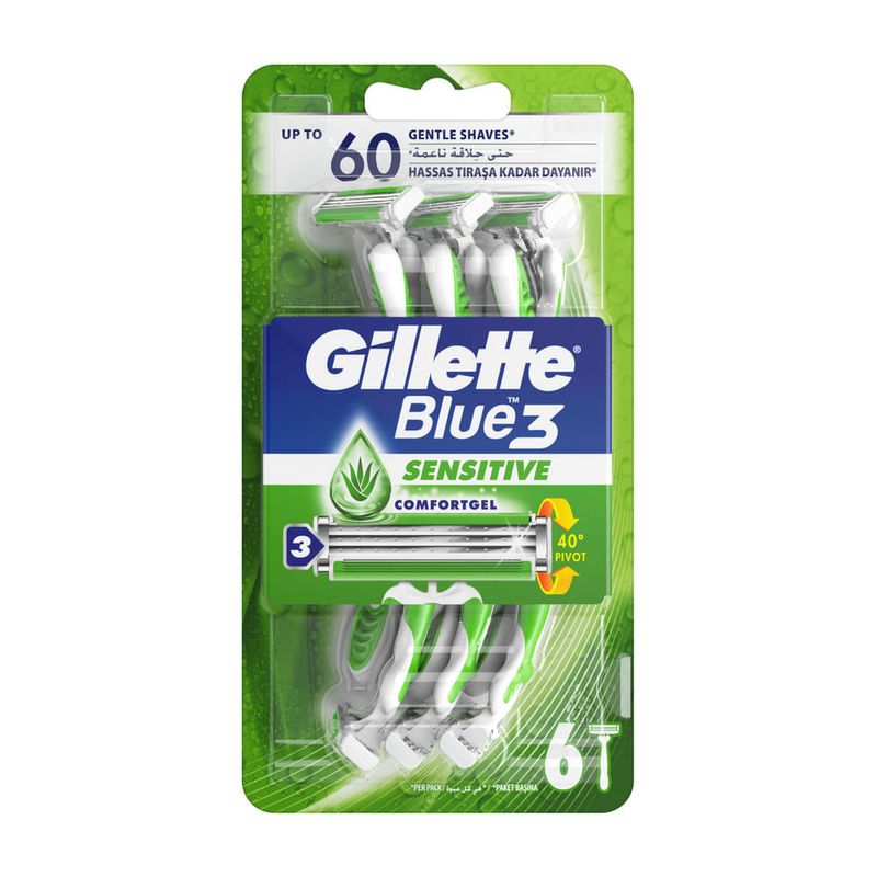 Set aparate de ras barbati, unica folosinta Gillette Blue3 Sensitive, 6 bucati
