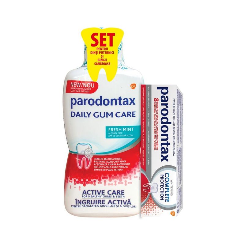 Pasta de dinti Parodontax Complet Protection Whitening, 75 ml + apa de gura 0.5 l