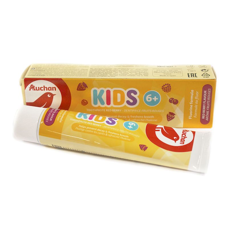 Pasta de dinti Auchan Kids, pentru copii, cu aroma de multifructe, 50 ml