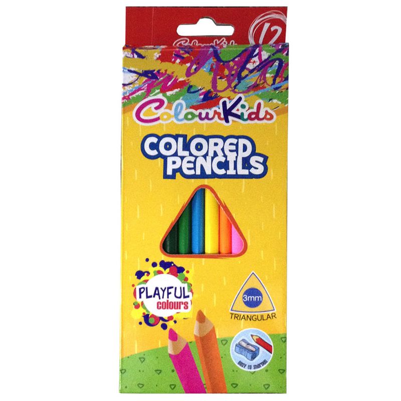Set creioane colorate triunghiulare Pigna Colour Kids, pachet 12 culori