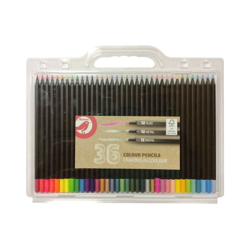Set 36 Creioane Colorate - FSC - Culori :12 Pastel, 12  Neon, 12  Metal