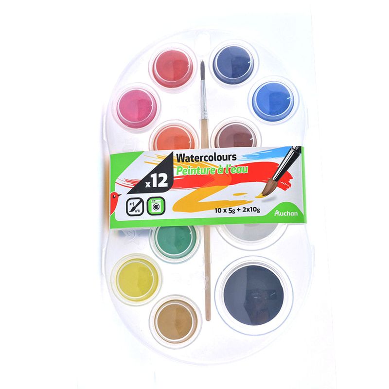 Acuarele pentru pictat cu apa Auchan, 12 culori