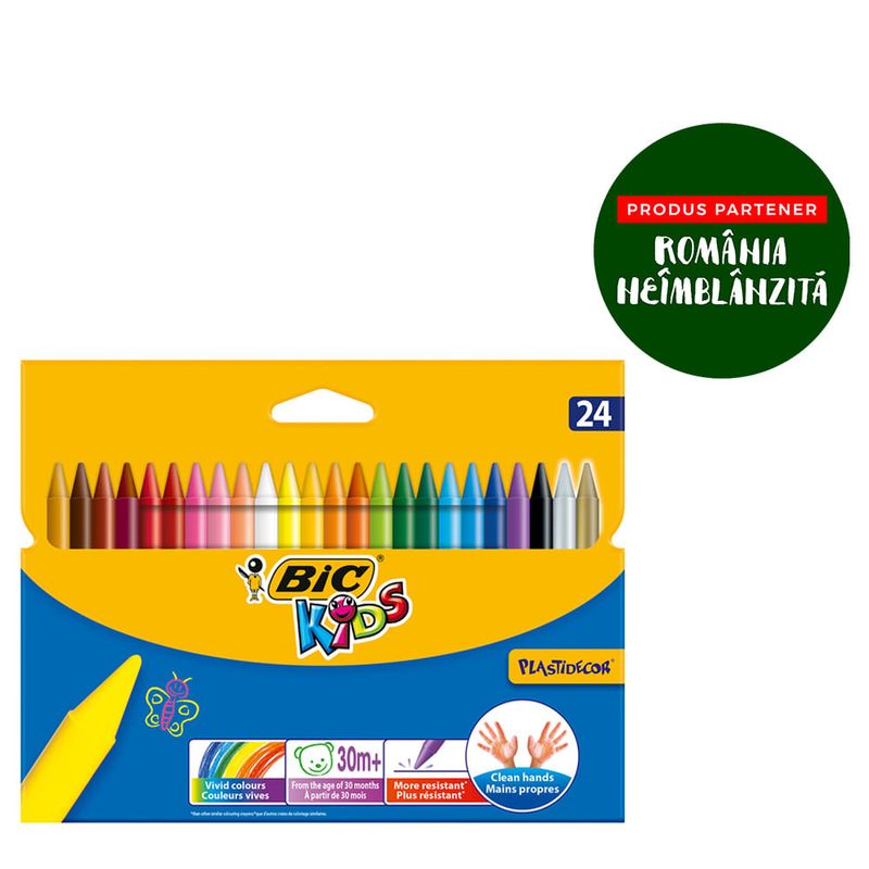 Set creioane cerate plastifiate Bic Plastidecor pachet cu 24 bucati