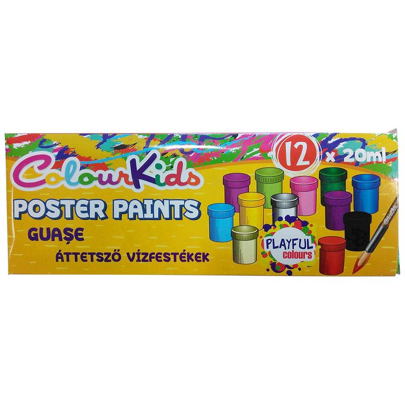 Set guase Pigna Colour Kids 20ml pachet 12 culori cu suport plastic