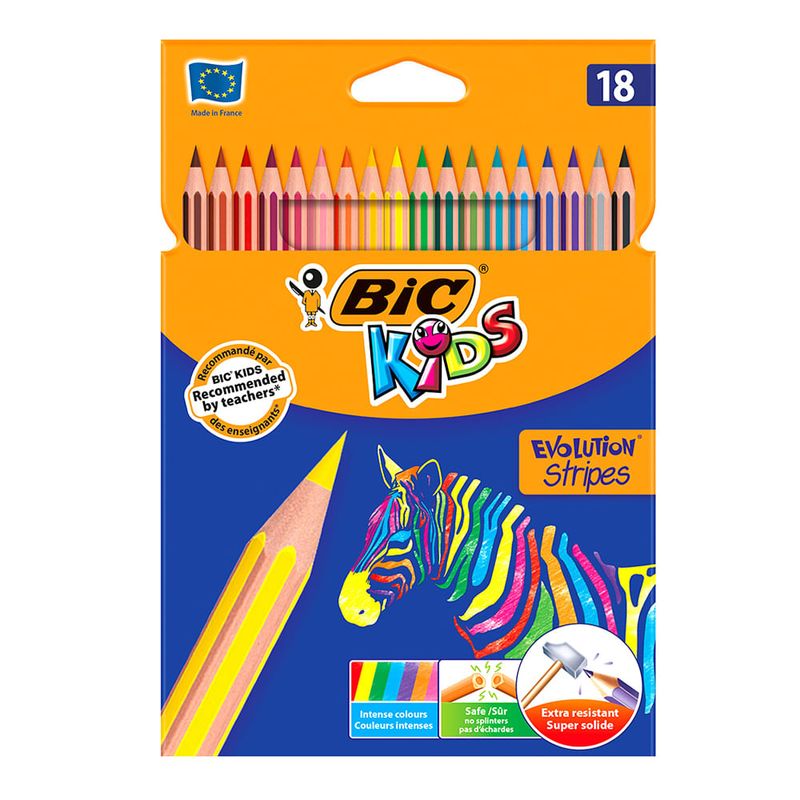 Set 18 creioane de colorat BIC Evolution Stripes