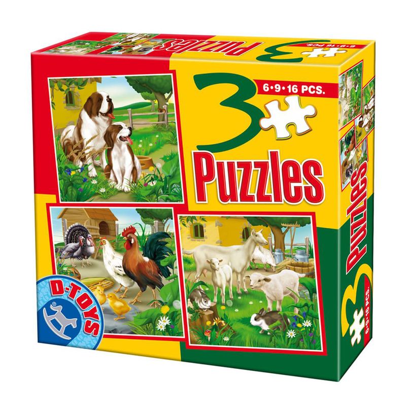 Puzzle D-Toys 3 jocuri - Animale domestice