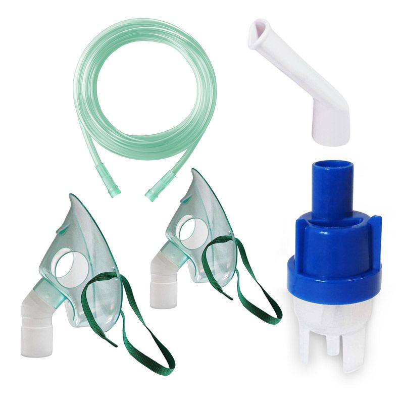 Kit accesorii universale pentru aparate aerosoli cu compresor RedLine RDA009, masca medie rotativa, masca bebelusi, furtun 2 m, pahar de nebulizare, piesa bucala