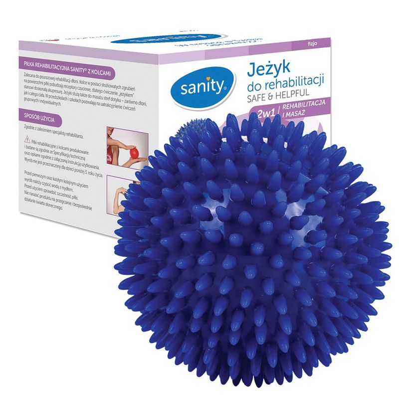 Minge Sanity Safe  Helpful, 2 in 1, pentru reabilitare si masaj, 10 cm, tip arici, Bleumarin