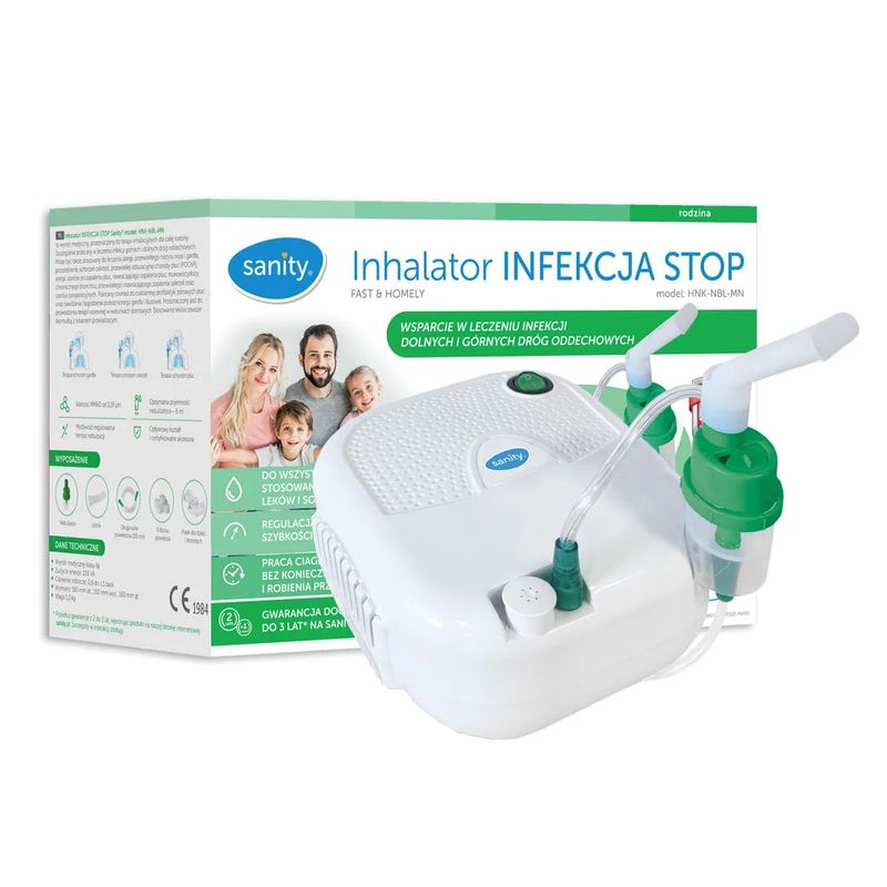 Aparat aerosoli Sanity Stop Infectie, functionare continua, viteza de nebulizare reglabila, masca pentru bebelusi, copii si adulti, Alb