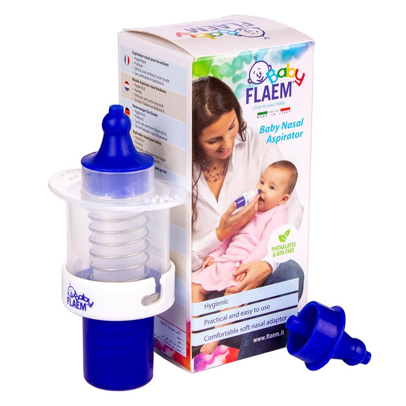 Aspirator nazal manual FLAEM Baby, pentru bebelusi si copii, Alb Albastru, AC0423P