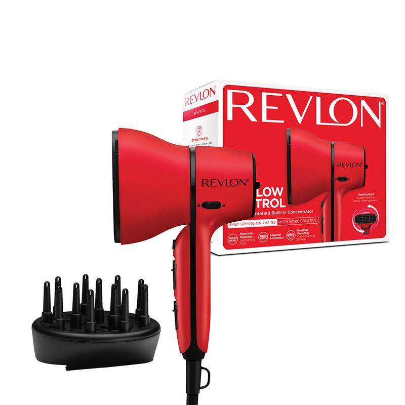 Uscator de par Revlon Airflow Control RVDR5320E, concentrator incorporat cu rotire la 90 grade, difuzor pentru volum, 2 viteze, 3 trepte de temperatura, Rosu
