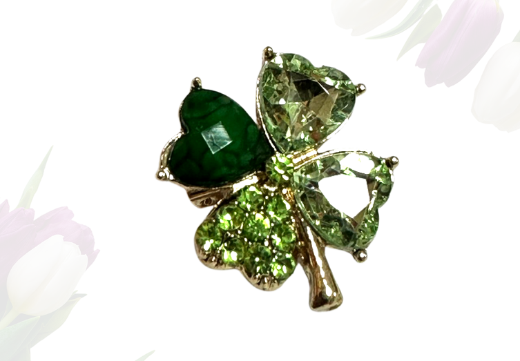 Brosa  Trifoi cu 4 foi verde cu cristale fatetate 12134, cu ambalaj premium