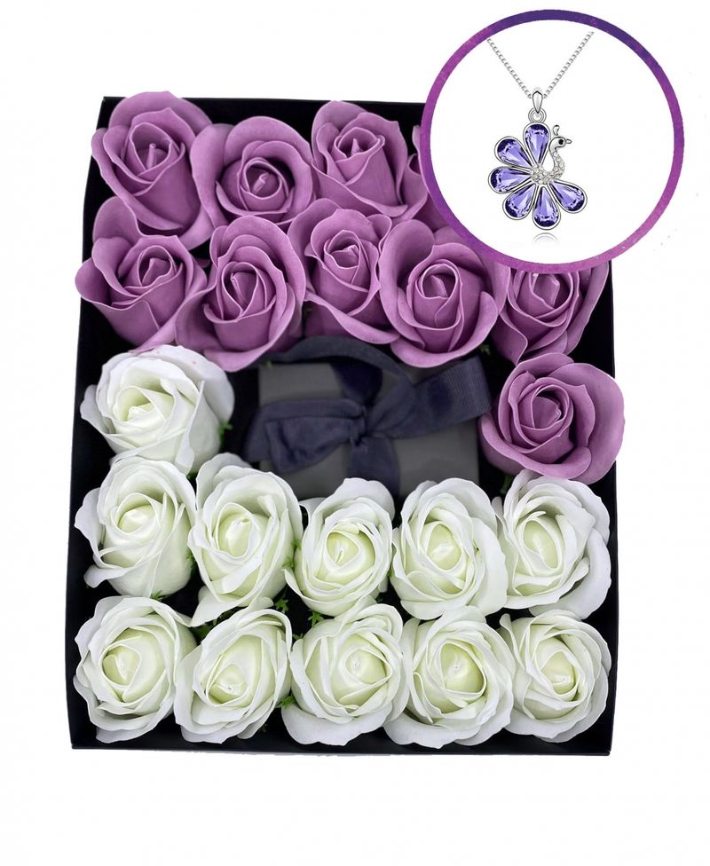 Pachet cadou dama  cu 19-22 trandafiri de sapun  SWAN violet cu cristale, din otel inoxidabil, CS127