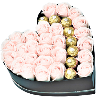 Aranjament cu trandafiri din sapun LOVE  si praline de ciocolata Ferrero Rocher SUM223