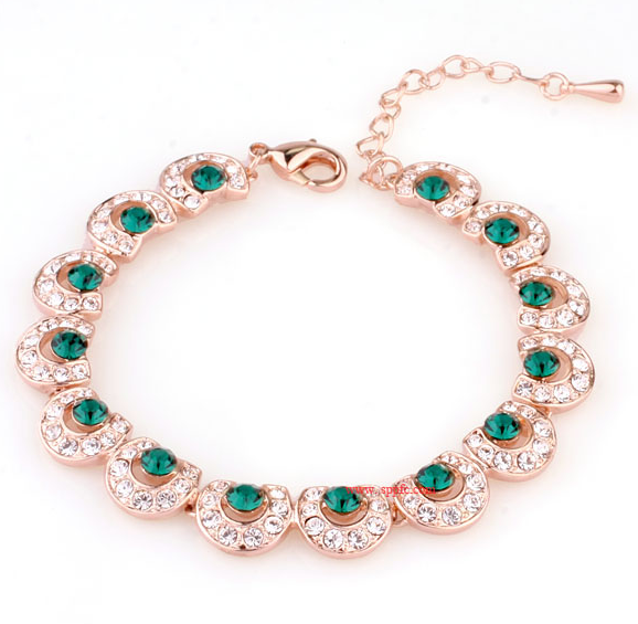 Bratara Italina Green Emerald cu cristale, placata cu aur 18K si garantie 6 luni in cutie de bijuterii din piele ecologica